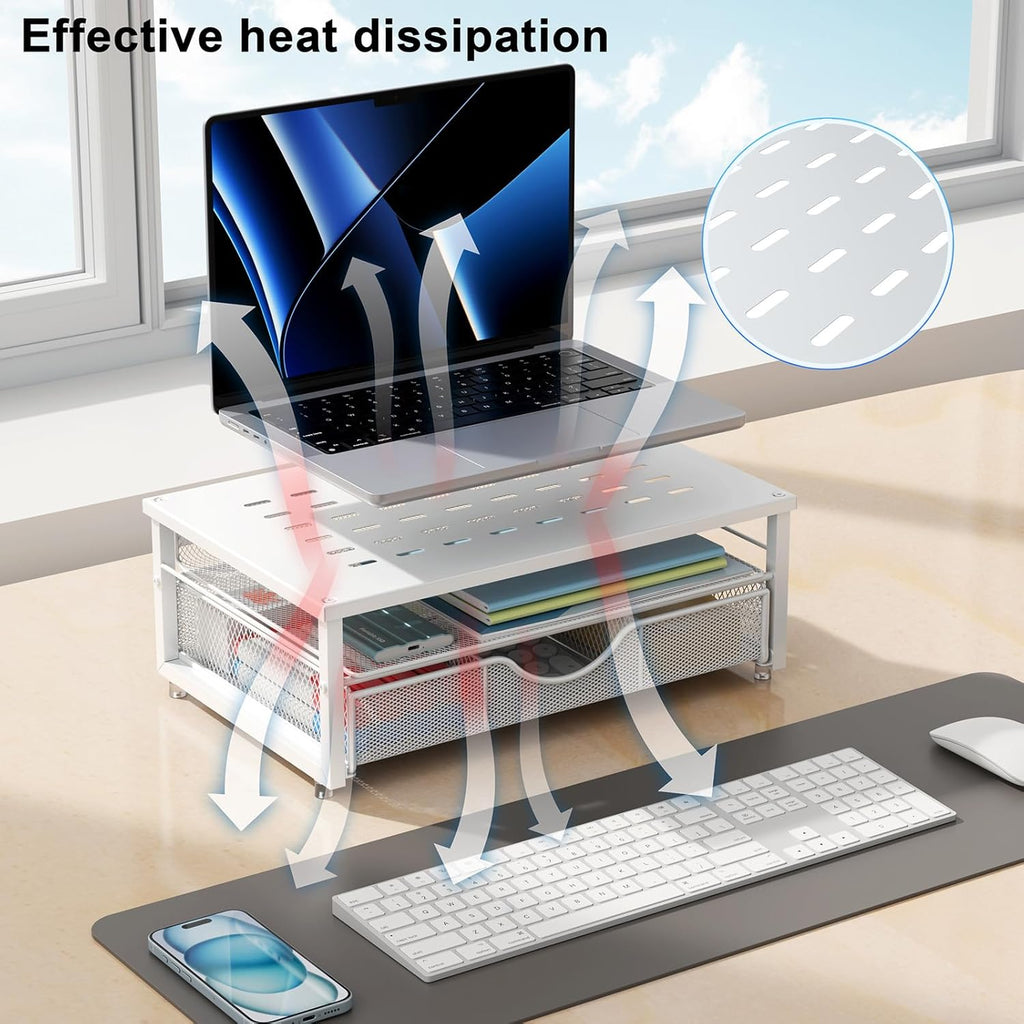 gianotter Computer Monitor Stand Riser, office organizer with Drawer, Office Organizers Storage for Classroom Office Supplies (White)