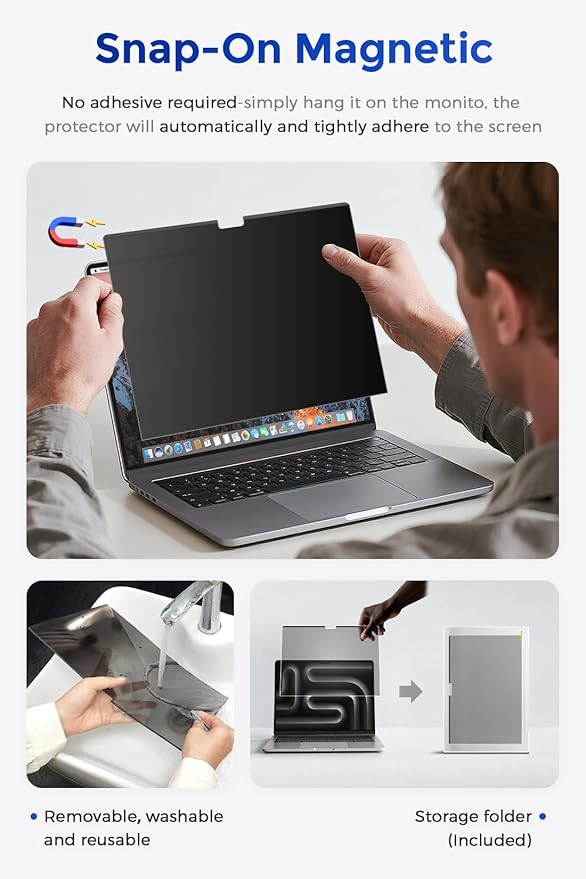 (2 Pack) Magnetic Privacy Screen for MacBook Pro 14 Inch (2021-2024, M1-M4, Pro, Max), Removable Washable Reusable Matte Anti Glare Blue Light Protector Private Security Filter for 14" Mac Laptop