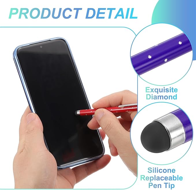 PATIKIL Stylus Pens for Touch Screens, 6 Pcs High Precision Universal Bling Stylus Crystal Metal Capacitive Pen for Touch Screen Devices Phone Tablets Laptop, Purple
