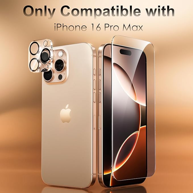 Fotbor [3+3 Pack for iPhone 16 Pro Max Screen Protector, Anti-Blue Light, [Eye Protection] 9H+ Tempered Glass with Camera Lens Protector Anti-Glare