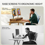 AMERIERGO Dual Monitor Stand Riser- 3 Shelf Screen Stand with Adjustable Length and Angle, 2 Extra Functional Slot Desktop Organizer Stand for PC, Computer, Laptop (Rustic Brown)