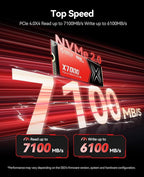 ORICO X7000 1TB NVMe SSD for Gaming, 7100MB/s Read Speed, 17μs Response Time, PCIe Gen 4 Internal Drive, PS5 & PC Compatibility, Comes with Heatsink for Enhanced Cooling and Multitasking