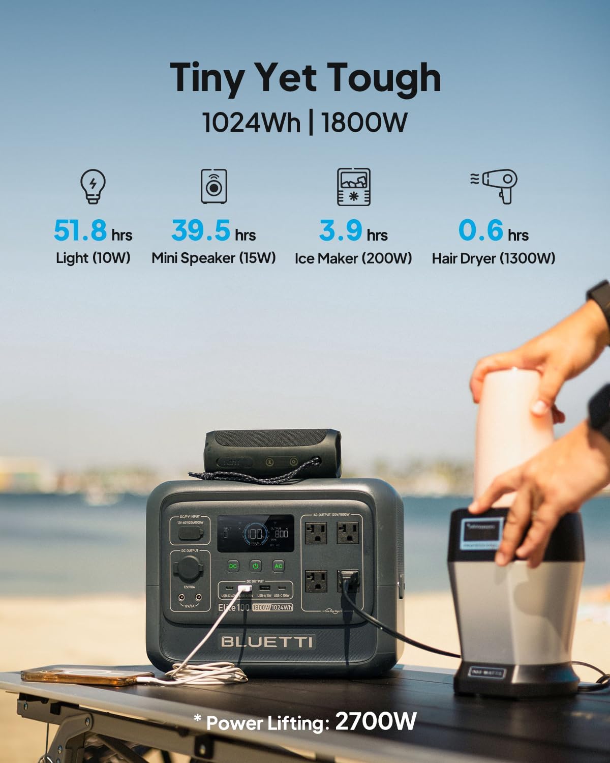 BLUETTI Elite 100 V2 Solar Generator with 2 200W Solar Panel (Ship Separately), 1024Wh Portable Power Station w/ 4 1800W AC Outlets, 35% Smaller, Ideal for Camping, Emergencies, Backup Power (2025New)