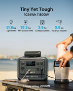 BLUETTI Elite 100 V2 Portable Power Station (2025 New), 1024Wh LiFePO4 Battery Backup w/ 4 1800W AC Outlets (3600W Surge), 35% Smaller, Solar Generator for Camping, Outages, and UPS Backup