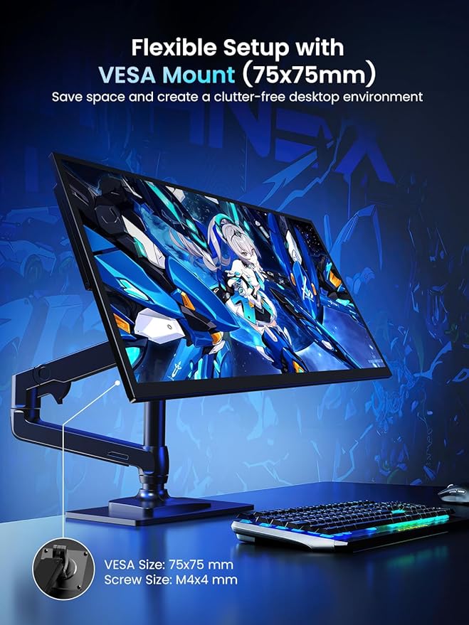 UPERFECT Portable Monitor 18.5-inch 120HZ 100% sRGB 1080P w/VESA & Stand 180° Adjustable Ultra-Slim & Lightweight Frameless FHD FreeSync IPS HDR Gaming Display, Travel Second Monitor for Laptop