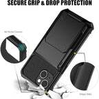 Nvollnoe for iPhone 13 Case with Card Holder[Store 5 Cards] Dual Layer Heavy Duty Shockproof Wallet Case with Hidden Card Slot Large Storage Cover for iPhone 13(Black)