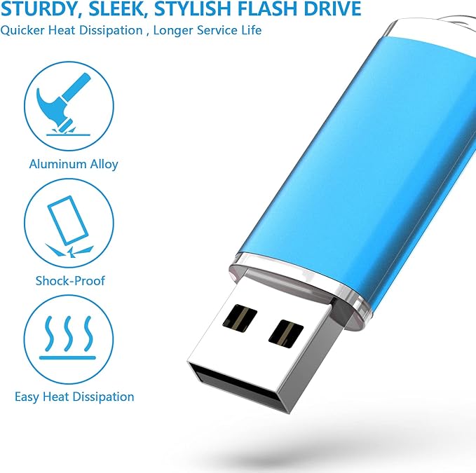 KOOTION 1GB Flash Drive 10 Pack USB 2.0 Memory Stick Capped Jump Drive Thumb Drive, Blue