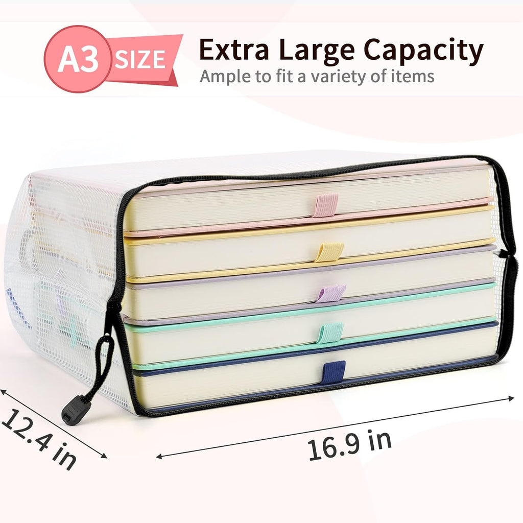 Umriox Extra Large Waterproof Zipper Pouches - 16.9x12.4 in, Black, 12 Pack for Office Supplies, Puzzles, Board Games & Cross Stitch Projects