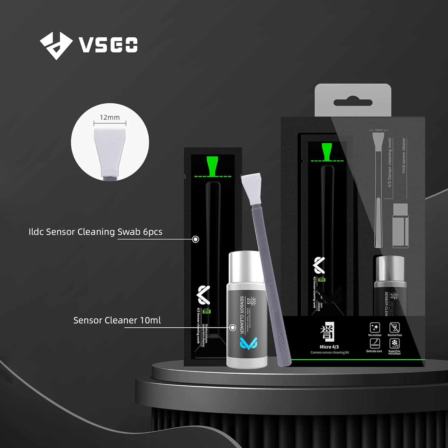 VSGO 4/3 Sensor Cleaning Kit for Mirrorless MILC and ILDC Cameras, 6pcs Micro Four Thirds CMOS Cleaner Swabs (12mm) and 10ml Cleaner Included (VS-S01E)