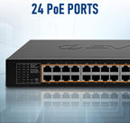 BV-Tech 24 Port PoE+ Switch with 2 Gigabit Ethernet or SFP Uplink, Long Range | POE-SW2402