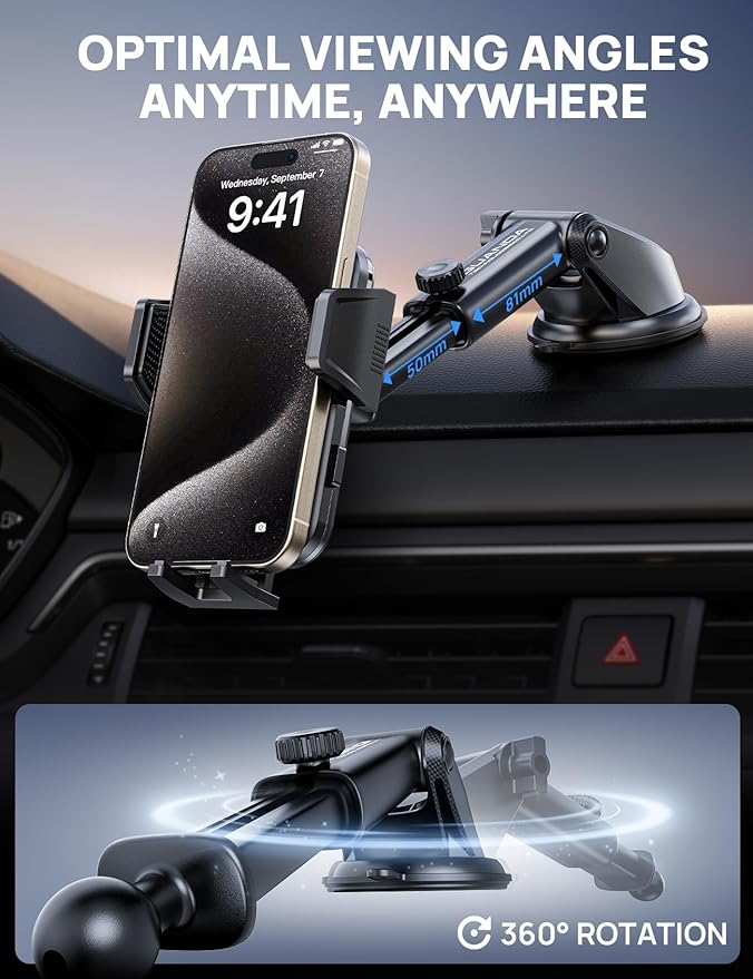 [2025 New] Dashboard Phone Holders for Your Car [Military Grade Stable] Phone Holders for Your Car, Non-Slip Silicone Carbon Fiber Car Phone Mount, Rotatable Suction Cup for All Phone, Gold
