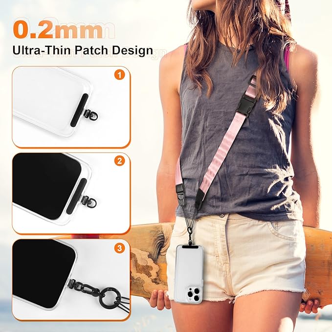 Adjustable Crossbody Phone Lanyard, Universal Phone Wrist Strap and Phone Neck Strap with Tether Tab, Phone Lanyard with Quick Release, Suitable for iPhone and Most Smartphones, Light Pink