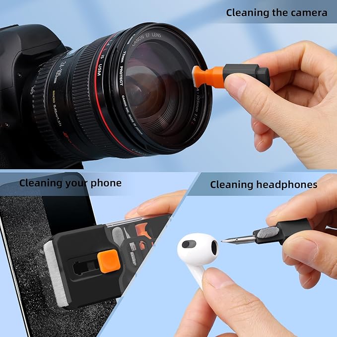 Ordilend Keyboard Cleaning Kit Laptop Cleaner, All-in-One Computer Camera Cleaning Kits Brush Tool, Multi-Function PC Electronic Cleaner for iPad iPhone Pro Earbuds Camera Monitor with Patent, Black