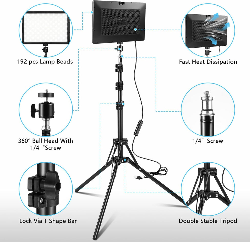 LED Photo Video Light 2-Pack, Bi-Color 2800-6500K Dimmable USB LED Continuous Light, 68" Photography Lighting Kit with Tripod Stand for Studios, YouTube TikTok Video Recording, Game Streaming
