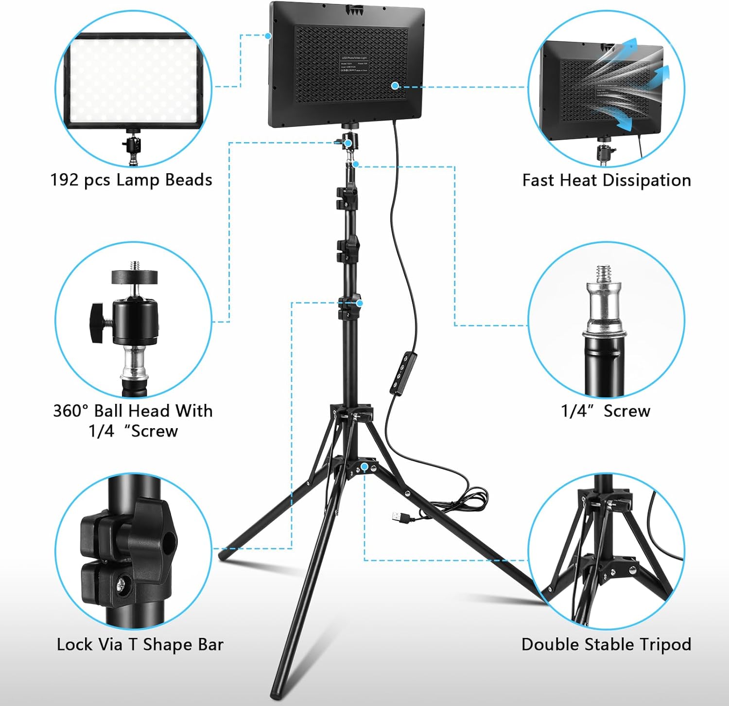 LED Photo Video Light 2-Pack, Bi-Color 2800-6500K Dimmable USB LED Continuous Light, 68" Photography Lighting Kit with Tripod Stand for Studios, YouTube TikTok Video Recording, Game Streaming