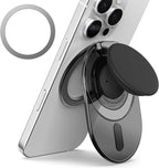 Sinjimoru Phone Grip Stand, Compatible with MagSafe, Adaptor Ring Included, 3000G Kickstand for iPhone 16/15/14/13/12. M-Tap Tok Stand Clear Black