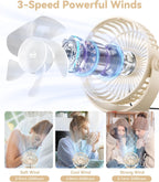 USB Desk Fan, 5 Inch Mini Portable, 3 Speeds Strong Airflow Personal Desktop, Detachable Cooling Fan 360° Rotation Quiet Small Fan for Desk Home Office Travel Car, Beige, 5ft Cable