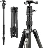 Fotopro 59" Carbon Fiber Travel Tripod, Lightweight Compact Camera Tripod with Ball Head Quick Release Plate, Compact Detachable Monopod with Carry Bag, Load up to 8KG/17.63lbs