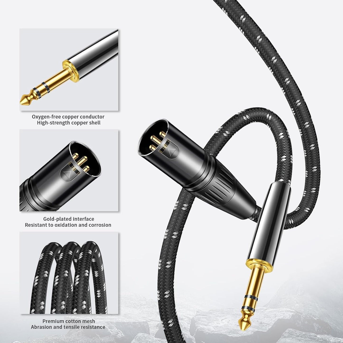 Kumiho XLR Male to 1/4 Inch 6.35mm TRS Stereo Cable Hi-Fi Balanced Bi-Shielded Interconnect Patch Cables for Microphones, Amplifiers, Mixers, Speakers 5FT