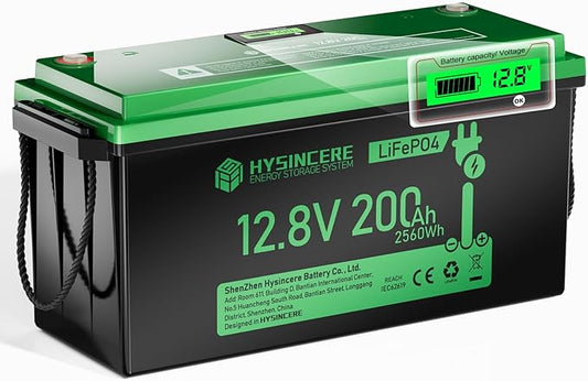 12V 200Ah LiFePO4 Lithium Battery with 2560Wh Energy, Built-in 200A BMS, Discharge Current (3S) up to 400A, 10 Years Lifetime 15000+ Cycles, Perfect for RV Solar Energy Storage Marine Trolling Motor