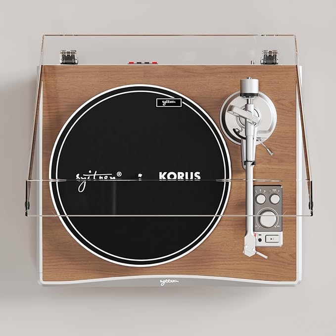 KORUS Record Player with External Speakers,Bluetooth Turntable,Belt-Drive Turntable 2-Speed, Adjustable Counterweight,Vintage LP Players