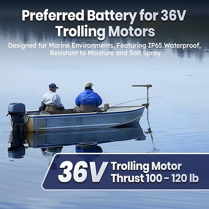 36 Volt Lithium Battery 50Ah for 36V Trolling Motor, Upgrade 1.2C Discharge 60A Current, 36V LiFePO4 Battery with Low Temp Protection, Up to 15000 Deep Cycle Lithium Battery Group31