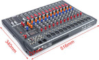 Pro 12 Channels Live Audio Mixer Bluetooth USB DJ Sound Mixing Console with 3 Stage Equalization Regulate 6 Modes Of Music for Family Ktv,Campus Speech,Meeting