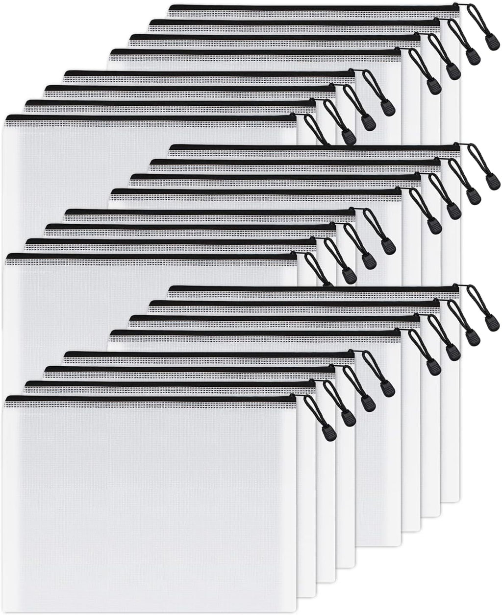 SUNEE Mesh Zipper Pouch 10x14 in (Black, 24 Packs), Extra Large Water-Resistant Zip Bag for School Office Supplies, Puzzles & Games Organizing Storage