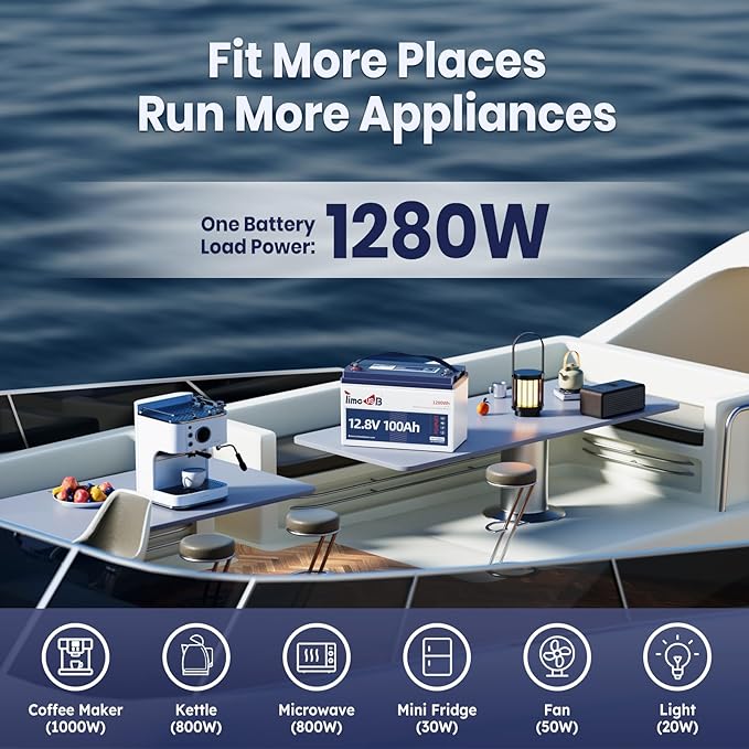 12V 100Ah TM Low-Temp Protection LiFePO4 Battery, Timeusb Group 31 Deep Cycle Battery, Lithium Iron Phosphate Battery for Trolling Motor, RV, Solar, Travel Trailer, Energy Storage- Off Grid