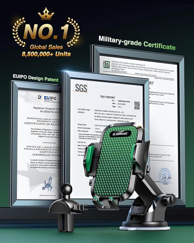 VANMASS 2025 【True Military-Grade】 Phone Holders for Your Car 【65 LBS Strongest Suction & Clip】 Ultimate Cell Phone Mount Dashboard Window Vent for iPhone 16 Pro Max 15 14 13 Samsung Android