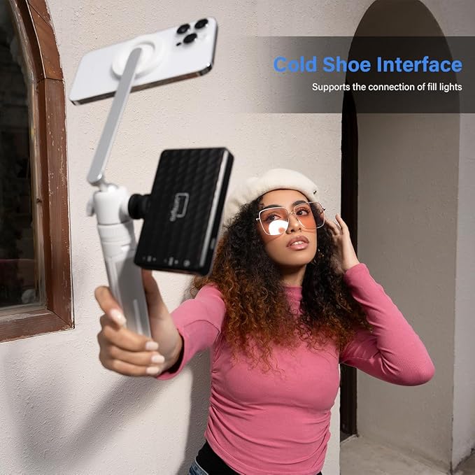 PHOPIK 35" Magnetic Selfie Stick Phone Tripod, Extendable Phone Tripod with Cold Shoe and Remote,Compatible with iPhone/Android/Sport Camera Perfect for Video Recording/Selfies/Insta360 x5（White）