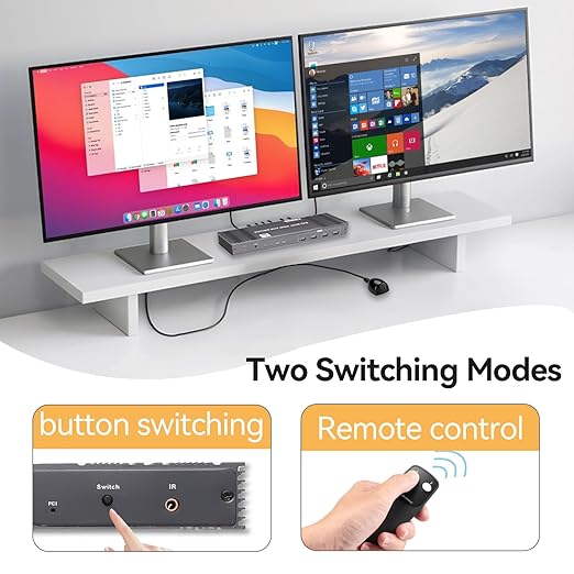 8K KVM Switch 2 Monitors 2 Computers Displayport, DP+DP 4K@144Hz USB3.0 Dual Monitor KVM Switches for 2 PC Sharing 2 Monitor of 1 Set Keyboard Mouse and USB Device, with IR Controller