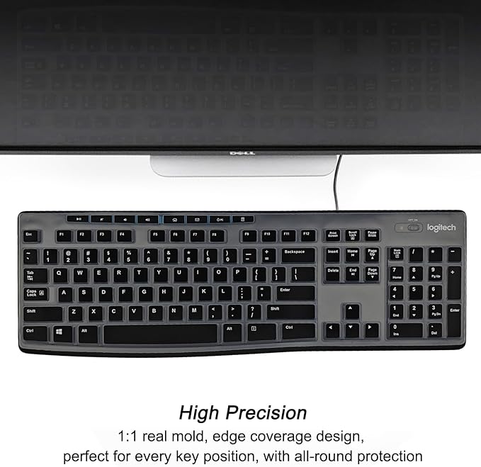 Keyboard Cover Silicone for Logitech K200 K260 K270, Keyboard Cover for Logitech K200 K260 K270 Ergonomic Wireless Keyboards, MK200 MK260 Keyboard Skin Waterproof Dustproof (Black)