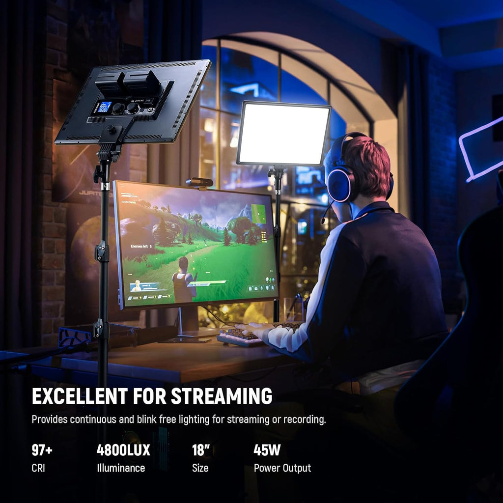 NEEWER NL288 LED Video Light Panel, 45W 4800Lux 3200K-5600K CRI97+ Dimmable Bi Color 18" Soft Studio Photography Key Lighting for Game Streaming Recording, Remote, Cleaning Cloth, Battery Not Included