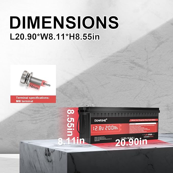 12V 200Ah LiFePO4 Lithium Battery,2560Wh Capacity,Built-in 200A BMS, 15000+ Cycles,10-Year Lifespan, Ideal for RV, Solar Energy Storage,Trolling Motor and Off-Grid Camping