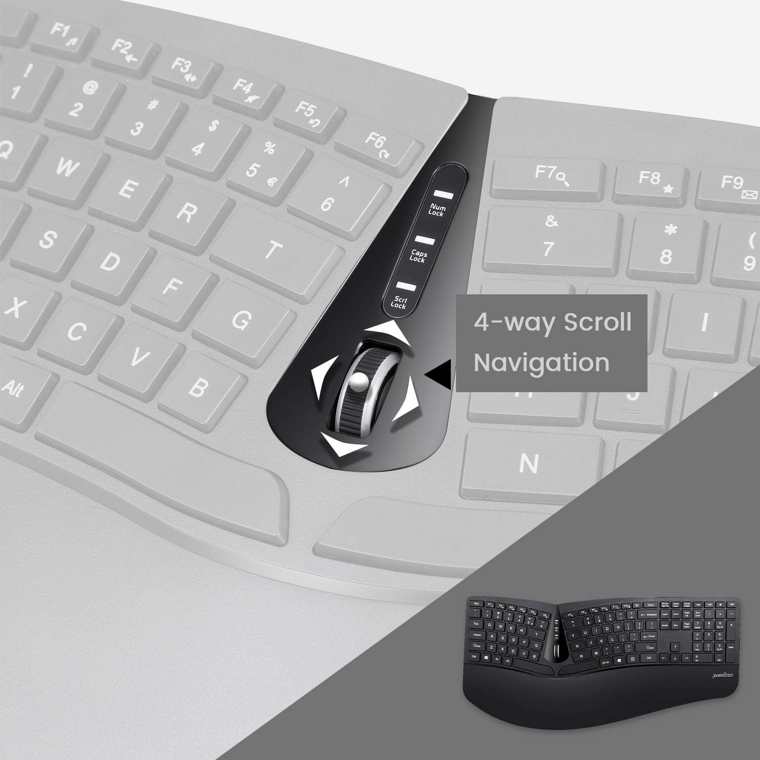 Perixx Periduo-605, Wireless Ergonomic Split Keyboard and Vertical Mouse Combo, Adjustable Palm Rest and Membrane Low Profile Keys, Black, US English Layout (11633)