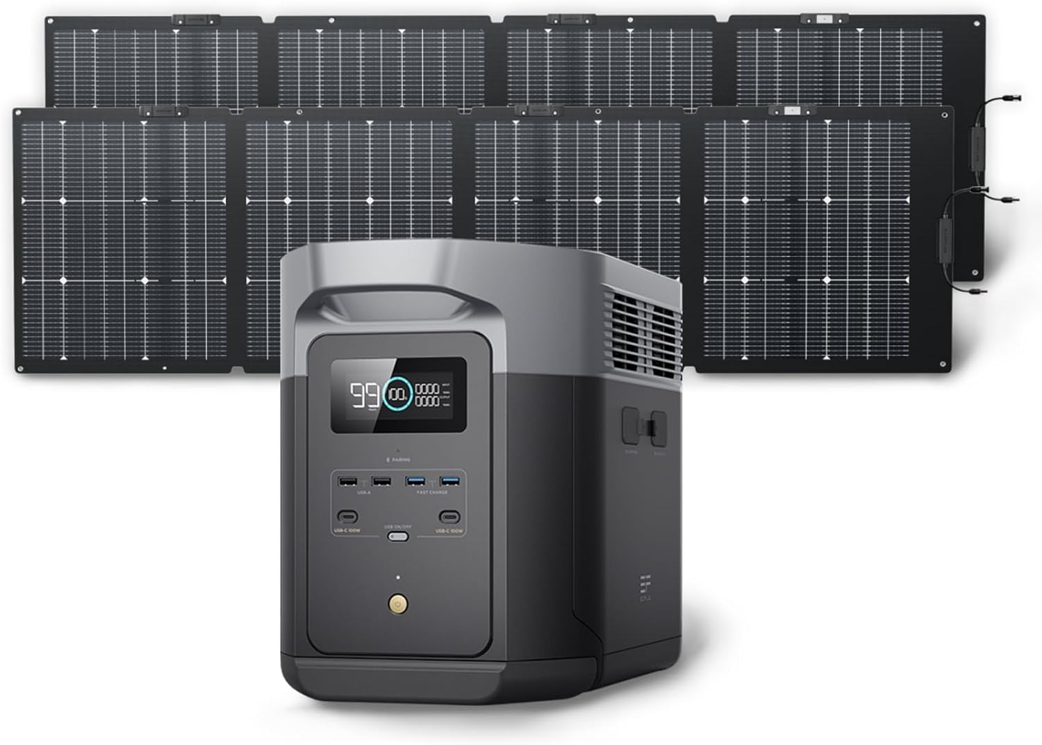 EF ECOFLOW Solar Generator DELTA 2 Max 2048Wh with 2x220W Solar Panel, LFP Battery Portable Power Station, Up to 3400W AC Output, AC + Solar Fast Dual Charging Full Charge in 1 Hr For Camping RV