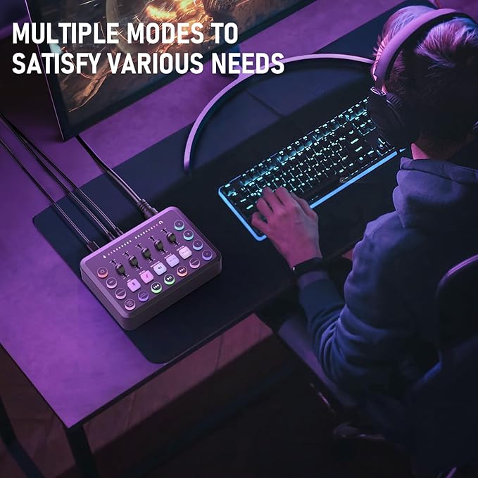 F11 Gaming Audio Mixer, Sound Board for PS5/ PC/Phone, Live Streaming Audio Interface with 3.5mm/XLR Microphone Input, Individual Control Live Sound Card, DJ Mixer Effects, Voice Changer, Denoise