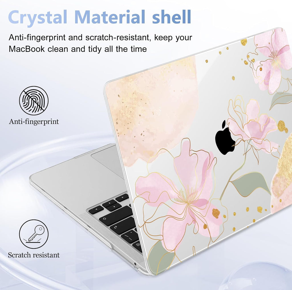 Case for MacBook Pro 13 inch with/Without Touch Bar (2016-2022, M2 A2338 M1 A2289 A2251 A2159 A1989 A1706 A1708), Hard Shell + Keyboard Cover + Dust Plug - Gold Blossom Flowers