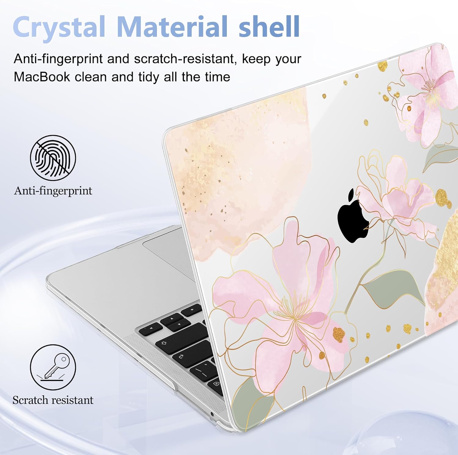 Case for MacBook Pro 13 inch with/Without Touch Bar (2016-2022, M2 A2338 M1 A2289 A2251 A2159 A1989 A1706 A1708), Hard Shell + Keyboard Cover + Dust Plug - Gold Blossom Flowers