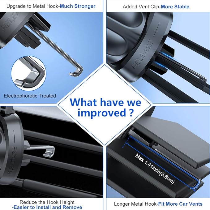 Miracase Upgraded-2nd Generation Universal Phone Holders for Your Car, Hands Free Air Vent Car Phone Holder Mount Compatible with iPhone 16/15/14/13/12/11 Series and All Phones