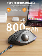 SABLUTE Wireless Trackball Mouse, Ergonomic Bluetooth Rechargeable Computer Mouse, Backlit Rollerball Thumb Laptop mice with 5 Level DPI, Adjustable Angle, 3 Devices Connection for PC, Mac, Windows
