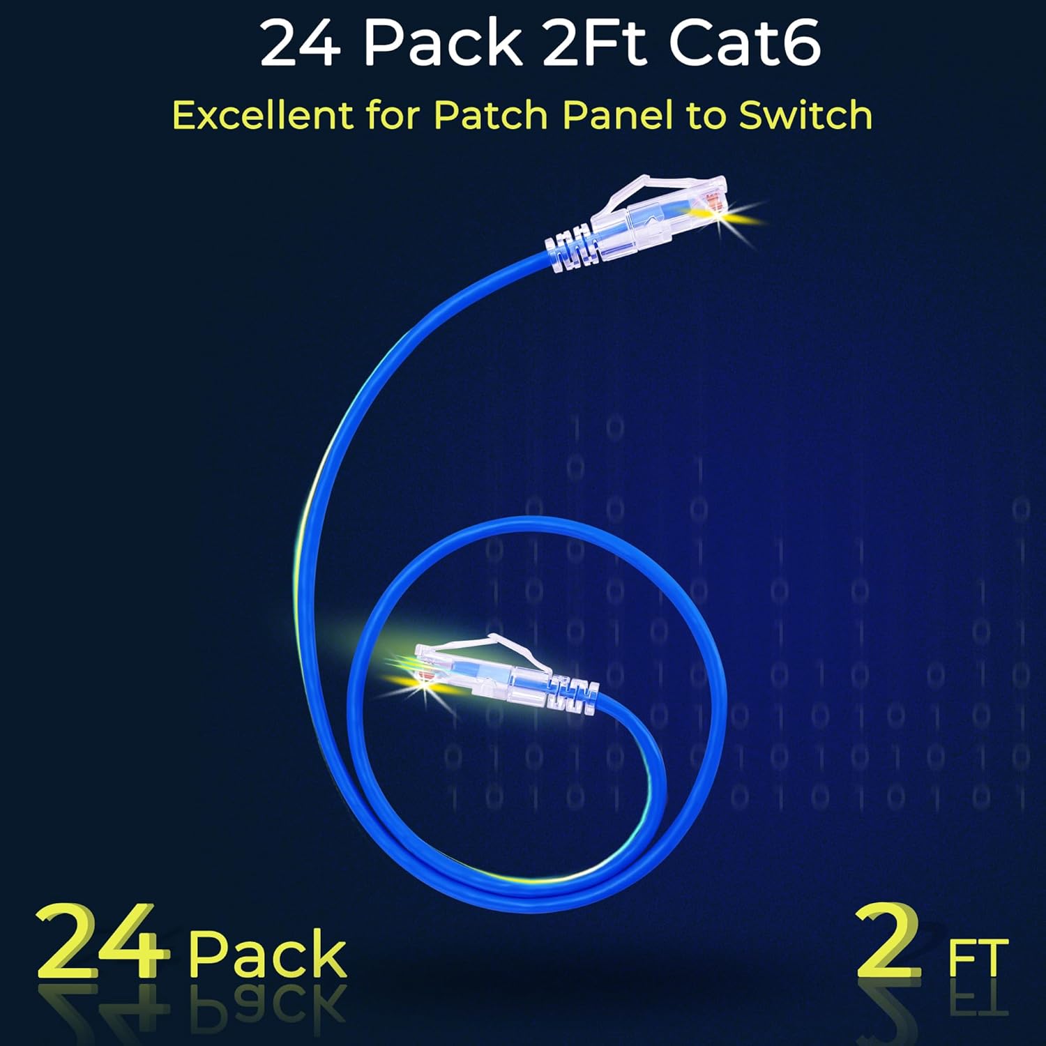 Rapink Patch Cables Cat6/ Cat6a 2ft (24 Pack) Slim, Cat6a Ethernet Patch Cable 10G Support, Snagless Cat 6 Patch Cable for Patch Panel to Switch, Flexiable Cat6 Ethernet Cable Blue
