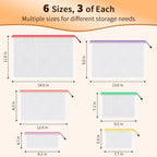 Umriox Zipper Mesh Document Pouch, 6 Assorted Size (6 Colors, 18 Packs), Clear Zipper Pouches, Waterproof Zipper Pouches for Craft Projects Office Supplies Cosmetics Travel Storage