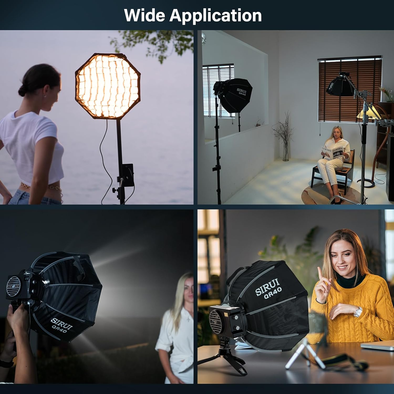 SIRUI 15.7"/40cm Mini Quick Set-Up Foldable Softbox, Quick Release with Diffuser Grid Bad for Video Continuous Lighting Compatible with C150X Series, QR40