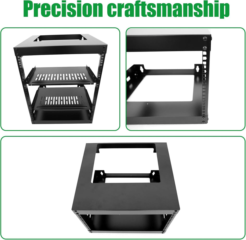15U Wall Mount Open Frame 19 Inch Server Equipment Rack Wall Mountable Heavy Duty Design - Holds All Networking & AV Gear - Open Frame Includes 2 1U 12in Vented Shelves & Mounting screws(WALL RACK15U)