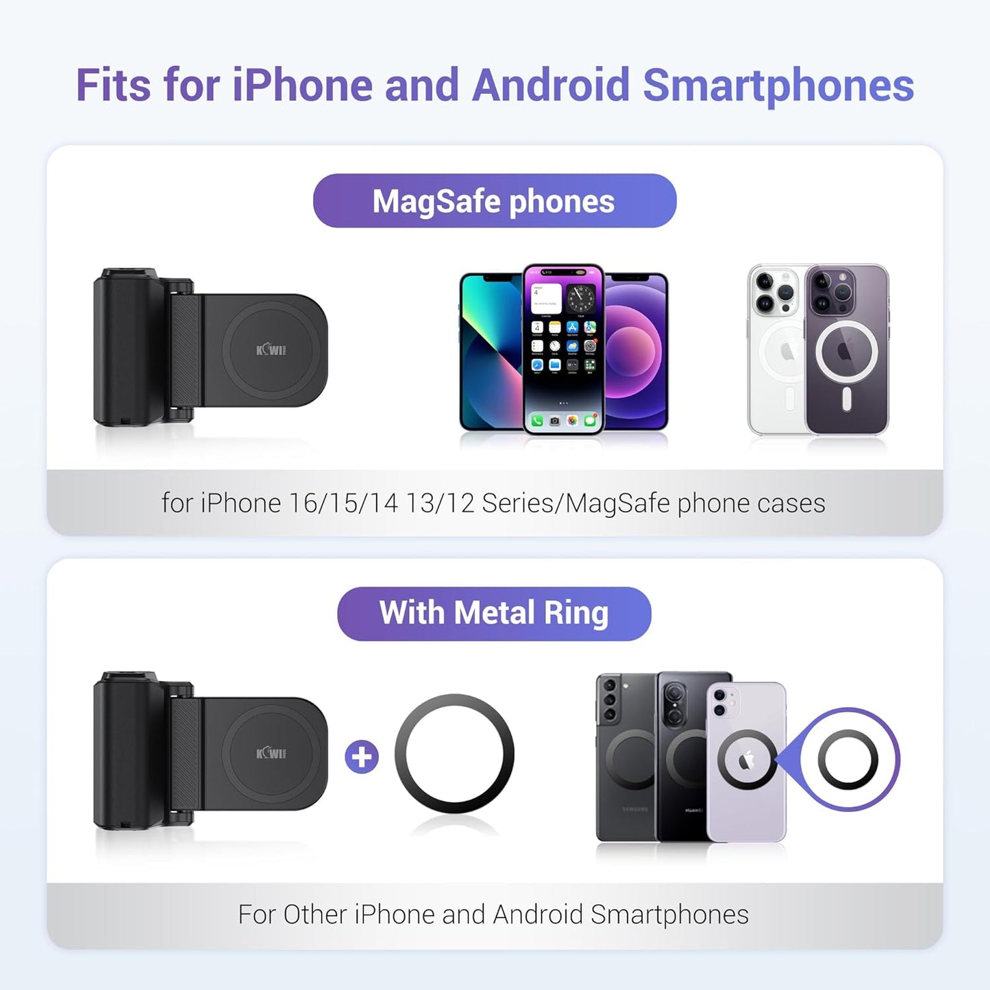 KIWIFOTOS for Magsafe Phone Camera Grip Magnetic Phone Tripod Handle with Bluetooth Remote & Tripod Mount Adapter for iPhone 16 Pro Max Samsung Smartphone Vlog Video Shooting (Gray)