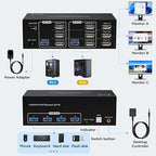 8K 60Hz HDMI KVM Switch 3 Monitors 2 Computers 4K 120Hz USB 3.0 KVM Switches Triple Monitor 2 Ports Share 1 Set of Keyboard Mouse Printer Scanner Between Two PC with Wired Controller