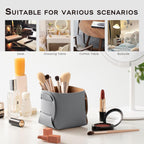 HOMIEAZICOZI 2-Pack Cork Leather Desk Accessories Storage - Pencil Pen Holder - Makeup Brush Holder Organizer - Stylish Addition to Home Decor (Gray)