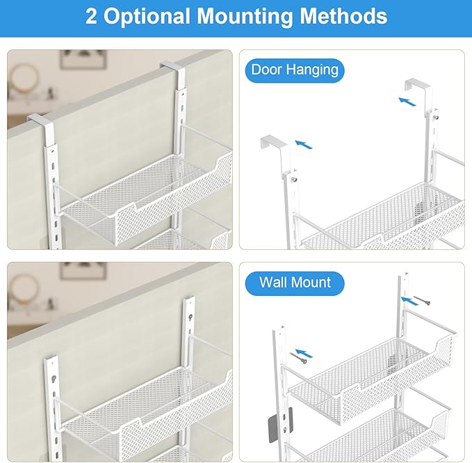 12.3" W Narrow Over the Door Pantry Organizer, 6-Tier Over the Door Organizer with Adjustable Basket, Pantry Door Organization for Pantry Kitchen Storage Room Spice Rack, White